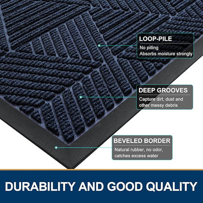 Smiry Half Circle Front Door Mat Outside Entrance, Heavy Duty Sturdy Natural Rubber Doormat, Trap Dirt and Moisture, Low Profile Mats for Indoor Outdoor Entry, Irregular Triangle (29.5x17, Navy Blue)