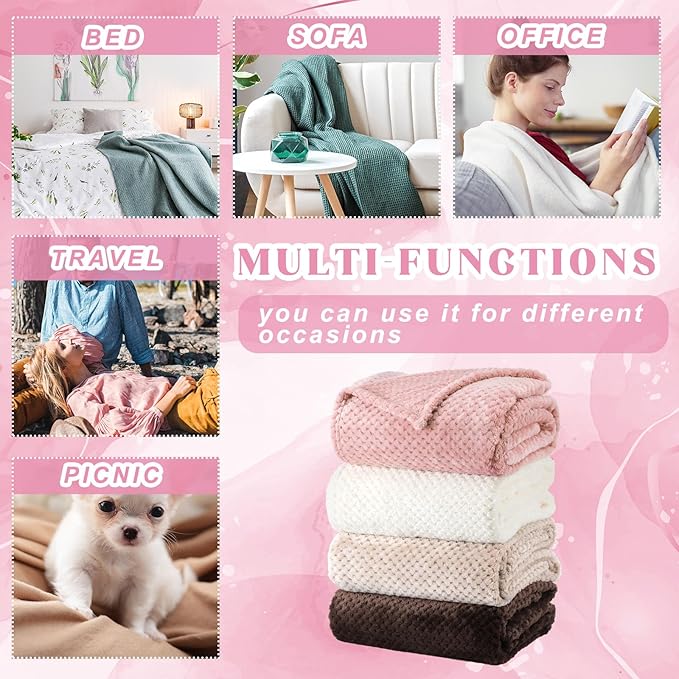 Newwiee 4 Pcs Flanne Fleece Throw Blanket for Bed Couch Large 3D Waffle Textured Soft Blanket Winter Warm Lightweight No Shedding No Pilling Decorative Throw, 50x60 Inch(Graceful Color)