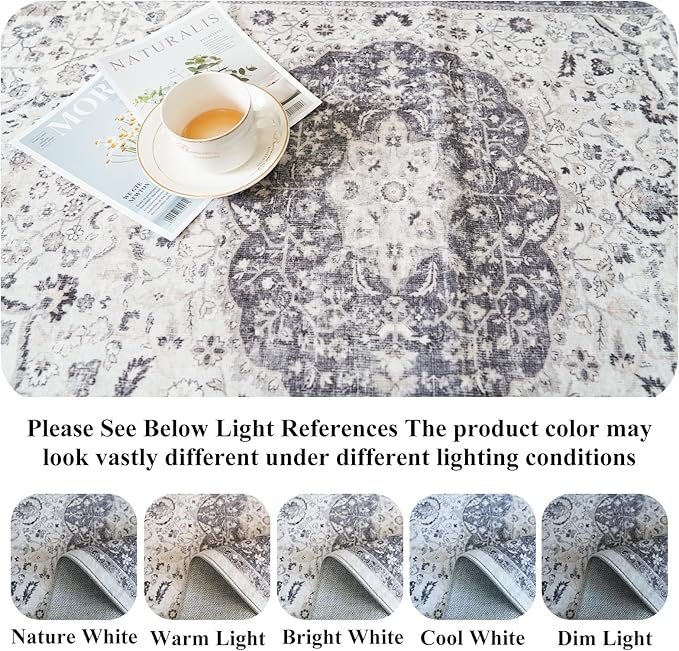 Hallway 2x5 Washable Runner Rug: Oriental Stain Resistant Kitchen Entryway Rugs Farmhouse Ultra Soft Bathroom Bedroom Print Floor Mat Thin Non Slip Indoor Carpet for Living Room Laudry(2X5, Grey)