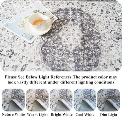 Hallway 2x6 Washable Runner Rug: Oriental Stain Resistant Kitchen Entryway Rugs Farmhouse Ultra Soft Bathroom Bedroom Print Floor Mat Thin Non Slip Indoor Carpet for Living Room Laudry (2 X 6, Grey)