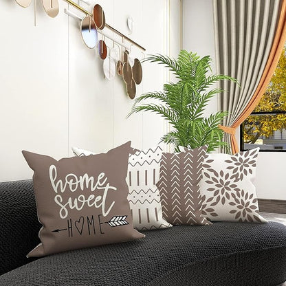 YCOLL Pillow Covers 18x18 Set of 4, Modern Sofa Throw Pillow Cover, Decorative Outdoor Linen Fabric Pillow Case for Couch Bed Car, Khaki