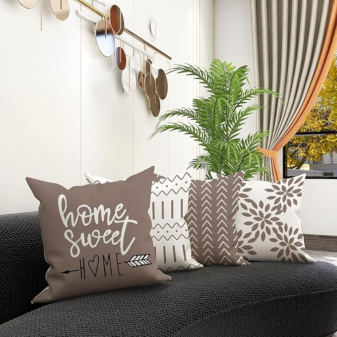 YCOLL Pillow Covers 20x20 Set of 4, Modern Sofa Throw Pillow Cover, Decorative Outdoor Linen Fabric Pillow Case for Couch Bed Car, Khaki
