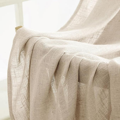 MIULEE Light Taupe Linen Curtains 96 Inches Long 2 Panels for Bedroom Living Room, Soft Linen Textured Window Drapes Semi Sheer Light Filtering Back Tab Rod Pocket Farmhouse Modern Burlap Look Decor