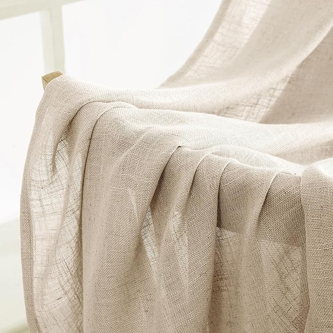 MIULEE Light Taupe Linen Curtains 63 Inch Length 2 Panels for Bedroom Living Room, Soft Linen Textured Window Drapes Semi Sheer Light Filtering Back Tab Rod Pocket Farmhouse Modern Burlap Look Decor
