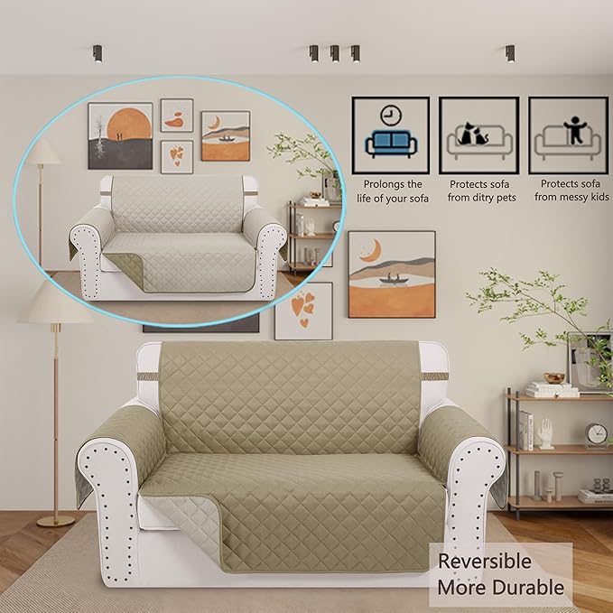 Reversible Loveseat Sofa Covers Couch Cover Furniture Protector(Loveseat Small,Camel/Beige)