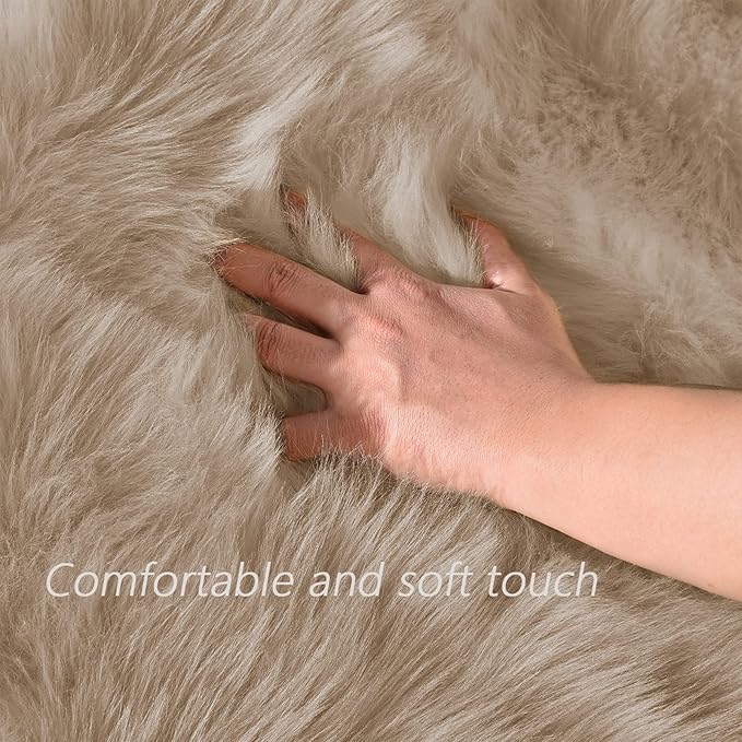 Latepis Light Brown Beige Faux Sheepskin Fur 2x10 Runner Rug for Hallway Non-Slip Shag Rug for Bedroom Living Room Rugs Carpet for Home Decor Rectangle