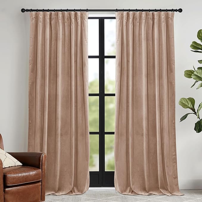 RYB HOME Blush Velvet Curtains 96 inches 2 Panels Set, Thermal Insulated Privacy Protect Decorative Drapes with Hook Tape for Dorm Hotel Room, W 52 x L 96 inches