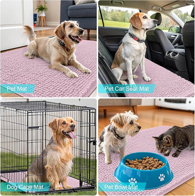 OLANLY Dog Door Mat for Muddy Paws 40x24, Absorbs Moisture and Dirt, Absorbent Non-Slip Washable Doormat, Quick Dry Chenille Mud Mat for Dogs, Entry Indoor Entryway Carpet for Inside Floor, Dusty Rose