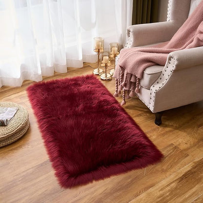 EasyJoy Ultra Soft Fluffy Shaggy Area Rug Faux Fur Rug Chair Cover Seat Pad Fuzzy Area Rug for Bedroom Floor Sofa Living Room (2 x 4 ft Rectangle, Burgundy)