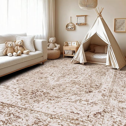 Lofus 6x9 Area Rugs for Living Room, Washable Area Rug, Rugs for Bedroom, Kitchen, Vintage Boho Carpet, Soft Non-Slip, Low Pile Large Area Rug for Office Dining Room, Vintage Beige Brown