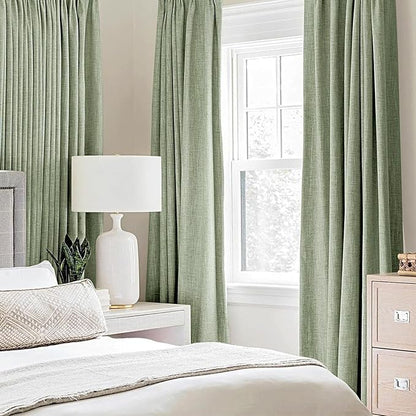 MIULEE Linen Blackout Curtains and Drapes 100% Room Darken Thermal Insulated Grommet Window Panels with Coating 2 PCs W 42 x L 84 inches Sage Green