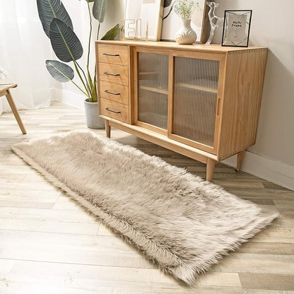 Ashler faux fur rug, Fluffy Shaggy Area Rug Ultra Soft 2.2 x 6 Feet Rectangle Fur Rug, Beige Fuzzy Rug Machine Washable Shag Rug, Nursery Decor Throw Rugs for Bedroom, kids room, Living Room