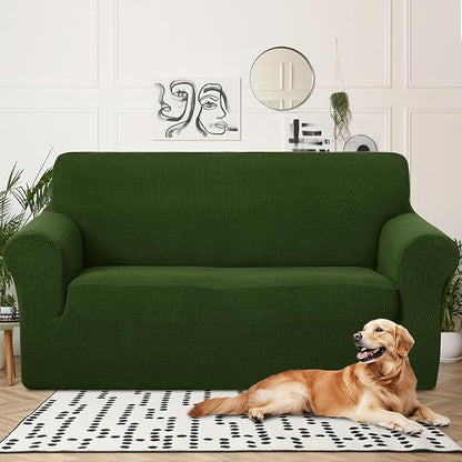 U-NICE HOME Oversized Stretch Loveseat Couch Cover Sofa Covers Washable Sofa Slipcover Furniture Protector for 2 Cushion Couch Sofa Pet Friendly, Bronze Green