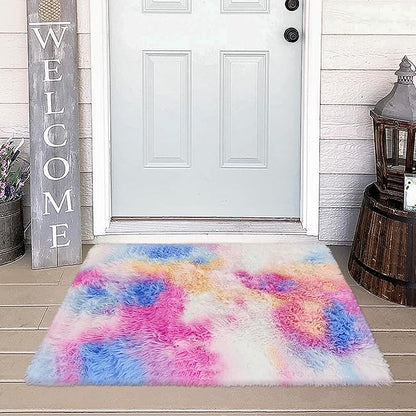 Small Fluffy Colorful Rug for Bedroom Girls 2x3 Mini Kawaii Rainbow Tie Dye Area Rug Fuzzy Unicorn Throw Rug for Living Room Kids Nursery Baby Princess Room Home Decor Aesthetic Carpets