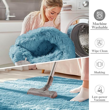 OLANLY 6x9 Machine Washable Large Area Rugs for Living Room, Bedroom, Soft Fluffy Shaggy Bedside Rug, Indoor Floor Carpet for Kids Girls and Boys, Dorms, Nursery, Home Decor Aesthetic, Slate Blue
