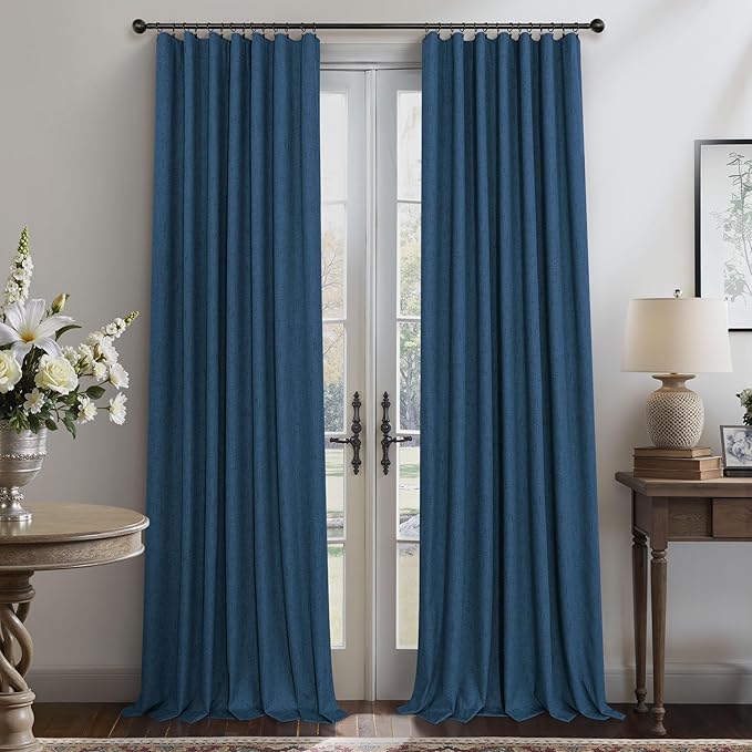 Navy Blue Short Blackout Curtains 54 Inch Length 2 Panels for Bedroom Men Room Decor Darkening Linen Textured Insulated Curtains for Living Room Bathroom Window Dark Navy Midnight Blue Wide 52x54 Long
