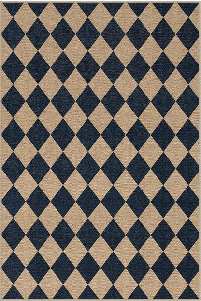 Lahome Colette Checkered Easy Jute Outdoor Rug, Large 6x9 Rug for Living Room Checkerboard Indoor Outdoor Carpet, Farmhouse Patio Office Mat Geometric Non Slip Black Carpet for Backyard Dining Room