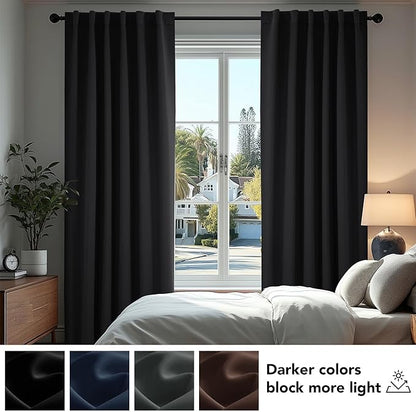 Deconovo Blackout Curtains, Thermal Insulated, W38 x L63 2 Panels, Back Tab, Machine Washable, Room-Darkening Drapes for Bedroom/Living Room Black