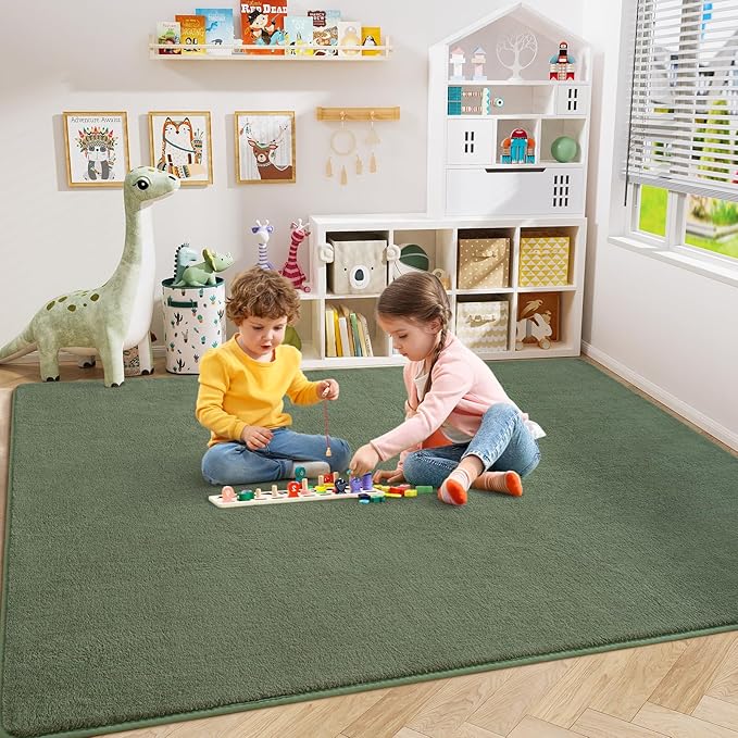 Amearea Modern Area Rugs for Bedroom Living Room, 4x6 Feet Sage Green Thickened Memory Foam Rug, Fluffy Indoor Washable Rugs Non Slip Minimalist Carpet for Kids Boys Girls Dorm Nursery Room Decor
