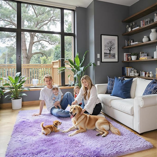 Super Soft Shaggy Area Rugs for Bedroom 4x6 Feet, Shaggy Plush Living Room Shag Furry Floor Rugs, Non-Shedding Indoor Rugs for Living Room Decor(4 x 6, Purple Starry)