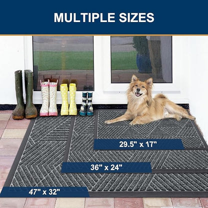 Smiry Front Door Mat Outside Entrance, Heavy Duty Sturdy Natural Rubber Doormat, Trap Dirt and Moisture, Easy Clean Low Profile Mats for Indoor Outdoor Entry, Irregular Triangle (59x20, Grey)