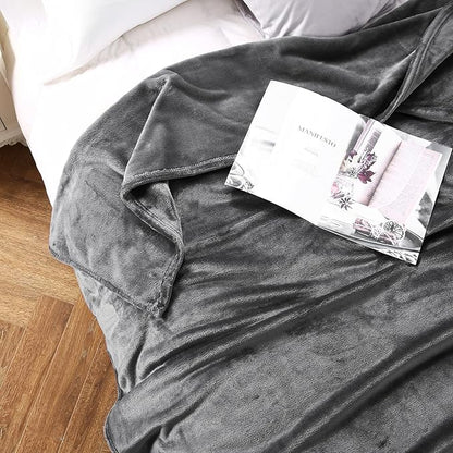 TASTHROW Large Flannel Fleece Throw Blanket, 90×108 Inch - Cozy Lightweight Thick Blanket - All Seasons Suitable for Women, Men and Kids (Grey)