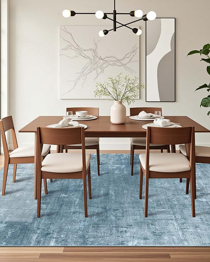 Latte&Fog 9x12 Area Rug for Living Room, Extra Large Blue Modern Abstract Washable Rugs, Boho Non Slip Low Pile Carpet for Indoor Bedroom Dining Room, Office, Dorm, Classroom and Farmhouse - Blue