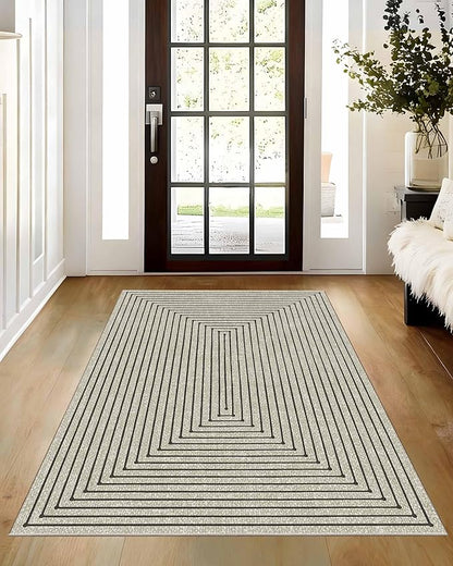 Latte&Fog 3x5 Entryway Rug Indoor, Beige Modern Abstract Washable Area Rug, Boho Non Slip Low Pile Throw Carpet for Indoor Bedroom Bedside, Kitchen, Entry and Living Room - Beige