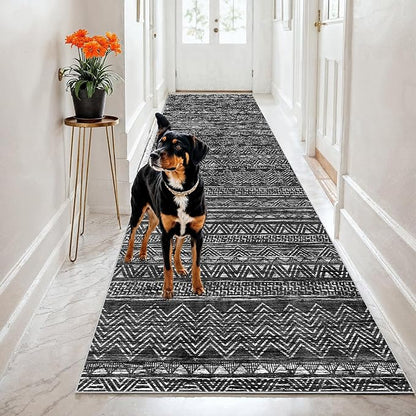 2x8 Washable Kitchen Runner Rug: Modern Moroccan Runners for Hallway Soft Non Slip Rugs with Rubber Backing Low Pile Thin Waterproof Floor Carpet for Entryway Bedroom Bathroom Indoor 2x8 Black