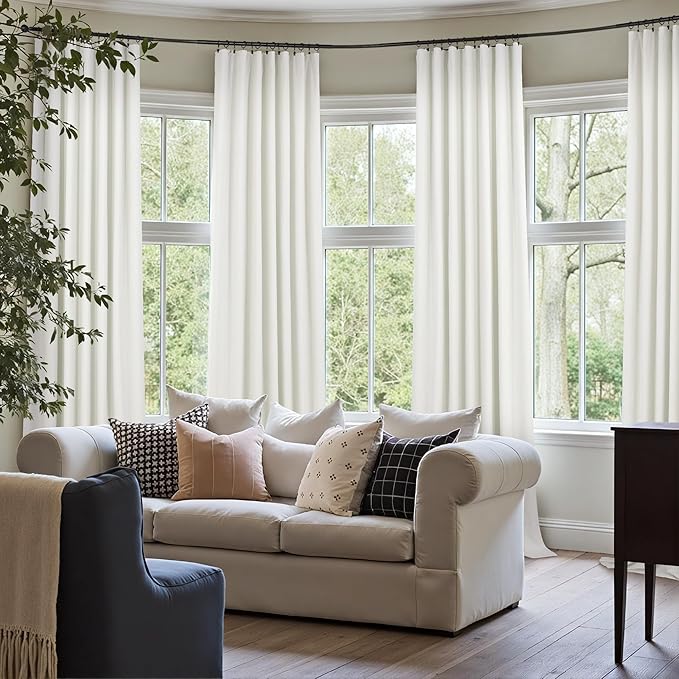 Extra Long Ivory Curtains for Living Room Blackout 108 Inch Sound Proof Wide Drapes for Large Window Noise Reducing Darkening Curtains for Bedroom Off White 52x108 Ceiling to Floor Length 2 Panel 9 ft