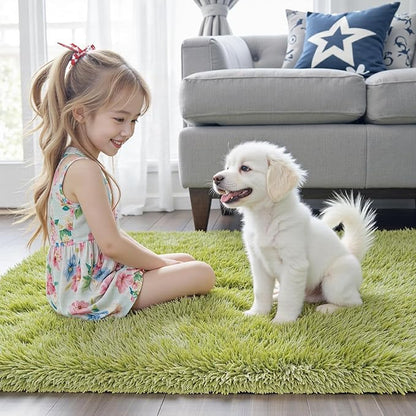 8x10 Area Rugs for Bedroom Living Room, Large Area Rug Shag Carpet Soft Plush Furry Bedside Rug, Machine Washable Area Rugs for Kids Home Decor(8 x 10, Grass Green)