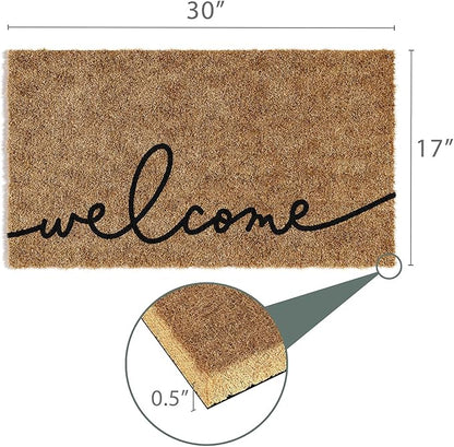 Barnyard Designs Doormat Welcome Mat for Outdoors, Large Front Door Entrance Mat, Brown (Cursive Welcome, 30x17)