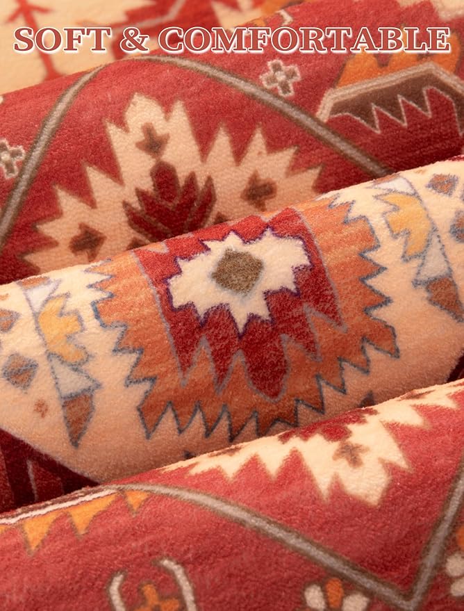 SERISSA Runner Rug for Hallways, 2'6"x12' Washable Non Slip Kitchen Runner Rug, Extra Long Boho Rug Ultra Soft Vintage Red Print Floor Carpet for Bedroom Hallway Entryway Bathroom Laundry Room
