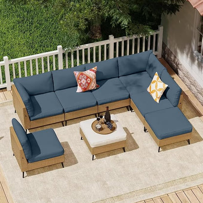 14Pcs Outdoor Cushion Covers, Patio Cushion Covers,Stretch Elastic Slipcovers, Replacement Washable & Reusable Furniture Protector for Patio Couch (Gray-Blue,Cover Only)