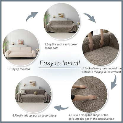 MYSKY HOME Couch Covers for 2 Cushion Couch Sectional Sofa, L Shape Sofa Protector Sand Chenille Couch Cover, Sofa Covers Washable Blanket with Tassel Pet Couch Cushion Cover, 71"X102"
