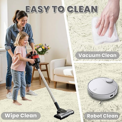 5x8 Area Rugs for Living Room: Soft Fluffy Shag Cream White Rugs for Bedroom, Non Slip Large Fuzzy Plush Rug Indoor Floor Carpet for Nursery Kids Boys Girls Room, Dorms, Playroom, Modern Home Decor