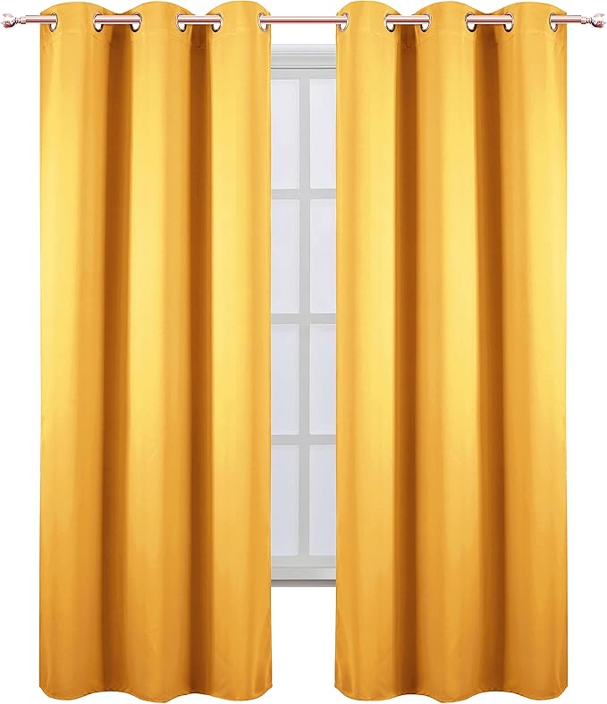 LEMOMO Yellow Blackout Curtains 34 x 84 Inches Long/Set of 2 Curtain Panels/Thermal Insulated Room Darkening Blackout Curtains for Bedroom