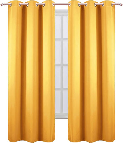 LEMOMO Yellow Thermal Blackout Curtains/42 x 84 Inch/Set of 2 Panels Room Darkening Curtains for Bedroom