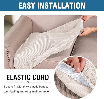 H.VERSAILTEX Stretch Couch Cushion Covers Individual Seat Sofa Chair Slipcovers Cushion Protector Cover Featuring Jacquard Textured Twill Fabric(1 Cushion Chair Cover, Ivory)