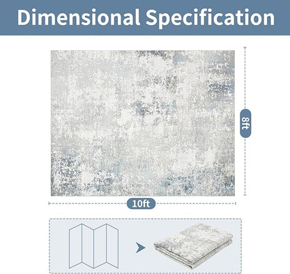 Washable Rugs 8x10 Area Rugs for Living Room - Modern Abstract Rugs for Bedroom,Dining Room,Large Soft Low Pile Carpet with Non Slip Rubber Backing,Neutral Accent Nursery Rug- Beige Blue