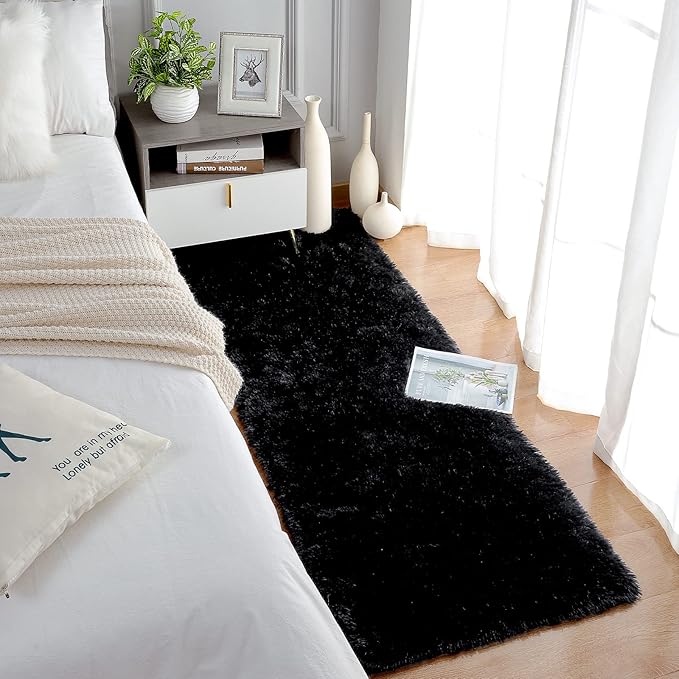 Chicrug Soft Runner Rugs for Bedroom Living Room Plush Fluffy Rug 3x10 Feet, Shag Furry Area Rug Carpet Non Shedding for Nursery Children Kids Girls Room Home Decorative, Black