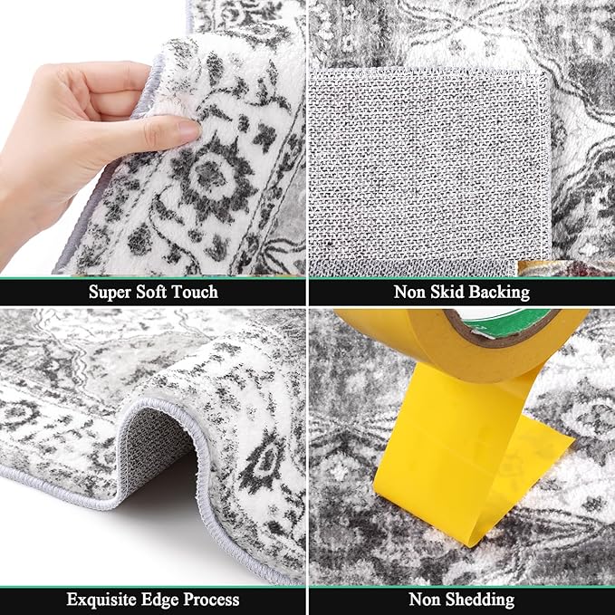 HEBE Hallway Runner Rug 2'8''x8' Washable Vintage Distressed Area Rugs Non Slip Laundry Rug Runner Boho Floor Carpet Runners for Hallways Entryway Laundry Room Kitchen Bathroom