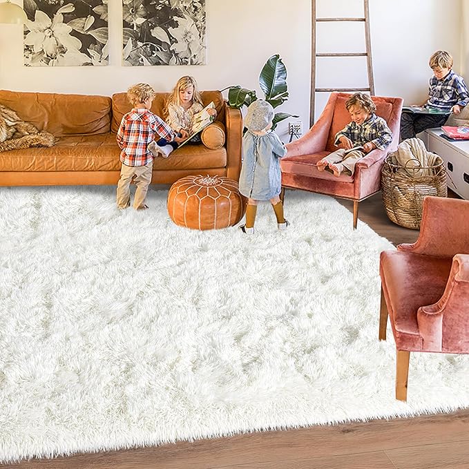 Rugs for Living Room 8x10, Soft Shaggy Modern Shag Area Rug for Bedroom, Upgrade Non-Slip Plush Fluffy Carpet for Kids Boys Girls Room Home Decor Aesthetic, Cream White