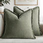 MIULEE Decorative Throw Pillow Covers Neutral Linen Fringe Throw Pillows Set of 2 Light Olive Green Boho Farmhouse Cushion Covers for Couch Sofa Bed Living Room Spring Home Decor 18x18 Inch