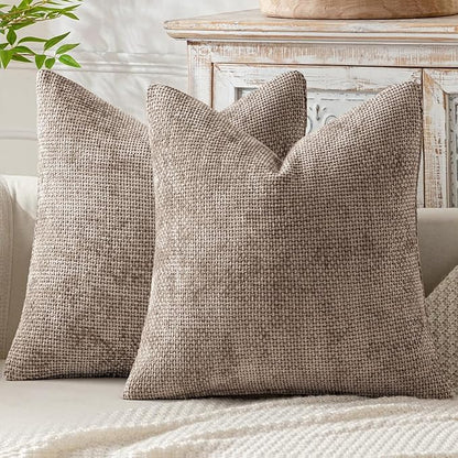 MIULEE Pack of 2 Couch Throw Pillow Covers 20x20 Inch Light Khaki Boho Accent Decorative Pillow Covers Soft Chenille Farmhouse Taupe Cushion Covers for Home Decor Bed Sofa Living Room