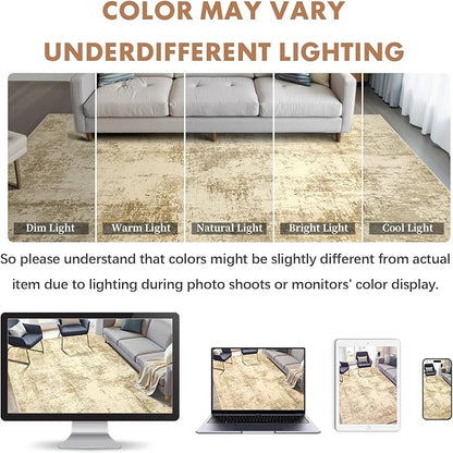LEPEII 2x3 Rug, Modern Abstract Area Rugs for Entryway, Small Non-Slip Throw Rugs for Kitchen, Bathroom, Low Pile Lightweight Rectangle Washable Rug-Beige