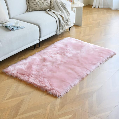 duduta Pink Faux Sheepskin Fur Rug 3x5 ft, Fluffy Shag Girls Bedroom Dorm Nursery Playroom Carpet Rug Non Slip Washable