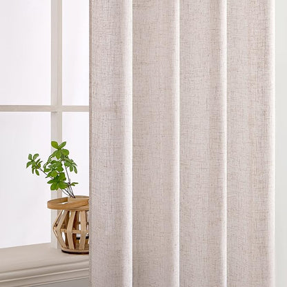 MIULEE Natural White Linen Curtains 78 Inch Length 2 Panels for Bedroom Living Room, Soft Thick Linen Textured Window Drapes Semi Sheer Light Filtering Back Tab Rod Pocket Burlap Look Decor