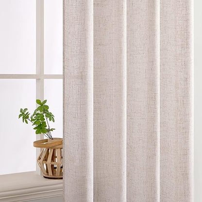 MIULEE Natural White Linen Curtains 64 Inch Length 2 Panels for Bedroom Living Room, Soft Thick Linen Textured Window Drapes Semi Sheer Light Filtering Back Tab Rod Pocket Burlap Look Decor