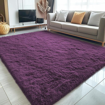 OLANLY 5x7 Machine Washable Large Area Rugs for Living Room, Bedroom, Soft Fluffy Shaggy Bedside Rug, Indoor Floor Carpet for Kids Girls and Boys, Dorms, Nursery, Home Decor Aesthetic, Dark Purple